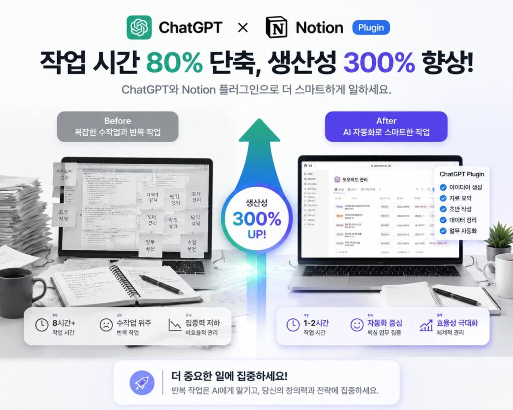 ChatGPT와 Notion 플러그인을 활용해 반복 작업을 줄이고 데이터 관리와 업무 생산성을 높이는 AI 작업 환경